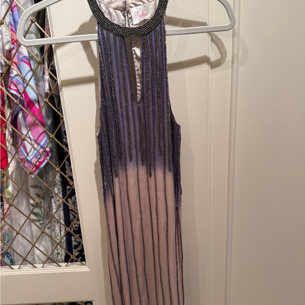 Parker Purple and Cream Beaded Dress